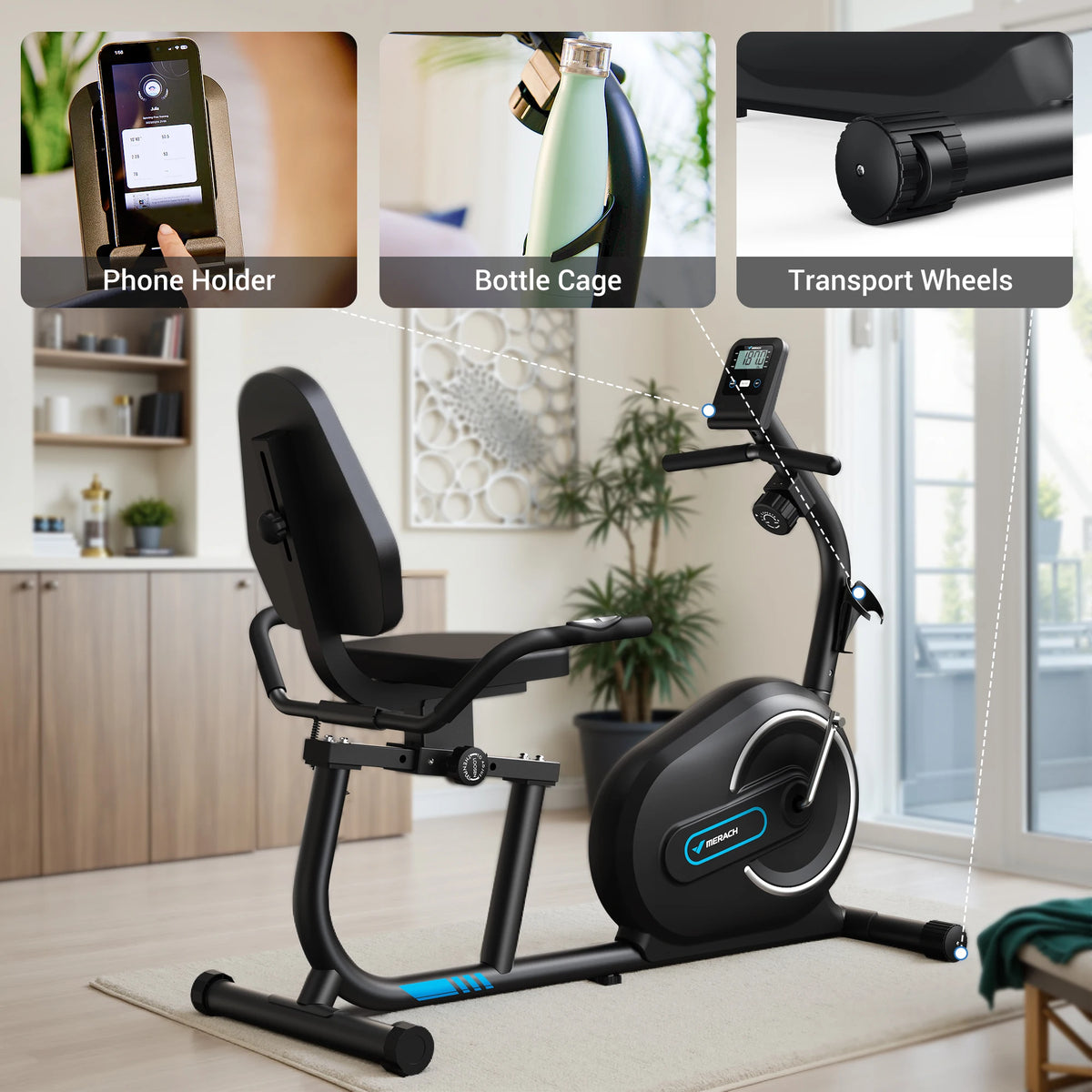 Merach Magnetic Recumbent Exercise Bike With Smart Bluetooth