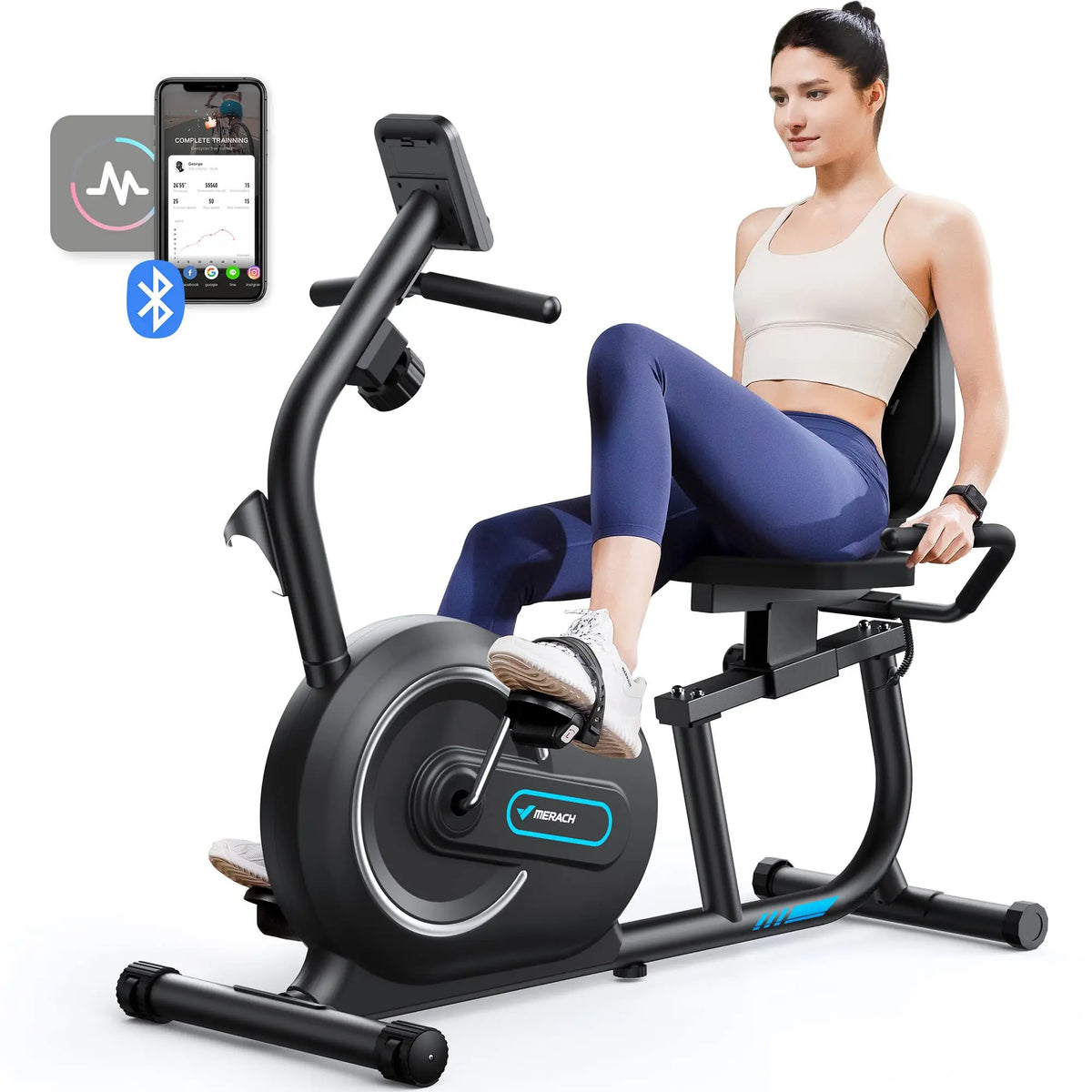 Merach Magnetic Recumbent Exercise Bike With Smart Bluetooth
