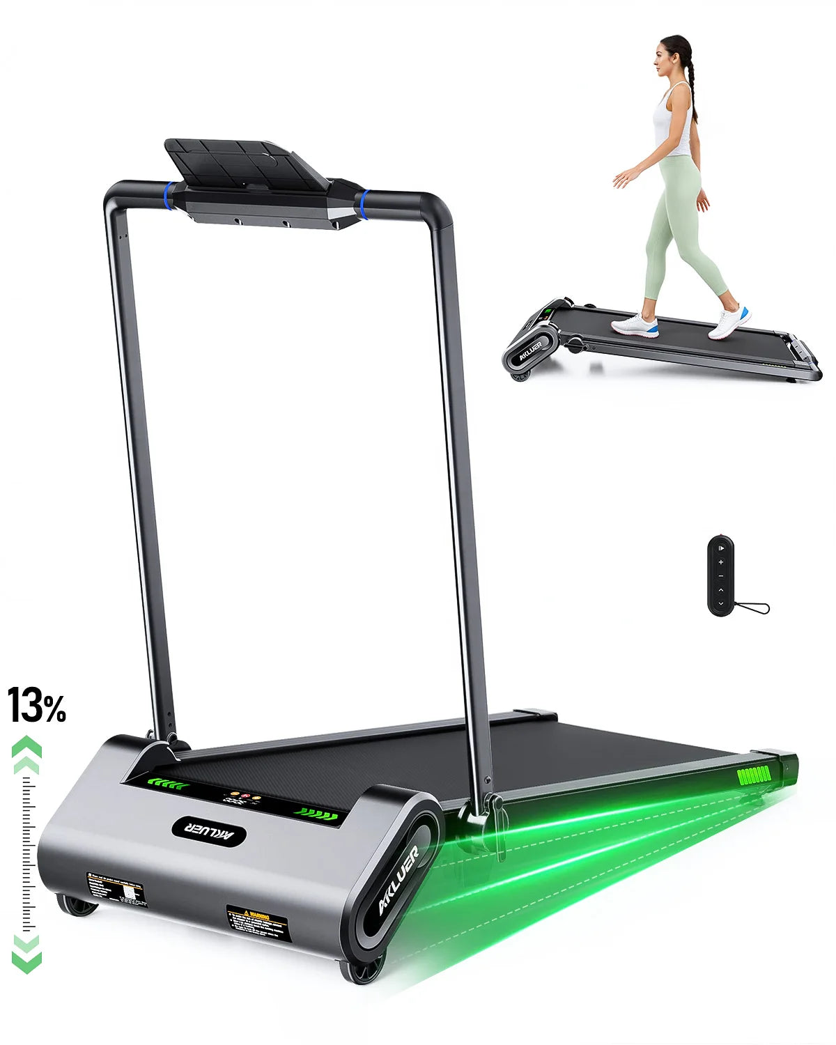 Akluer Auto Incline Walking Pad Under Desk Portable Treadmill
