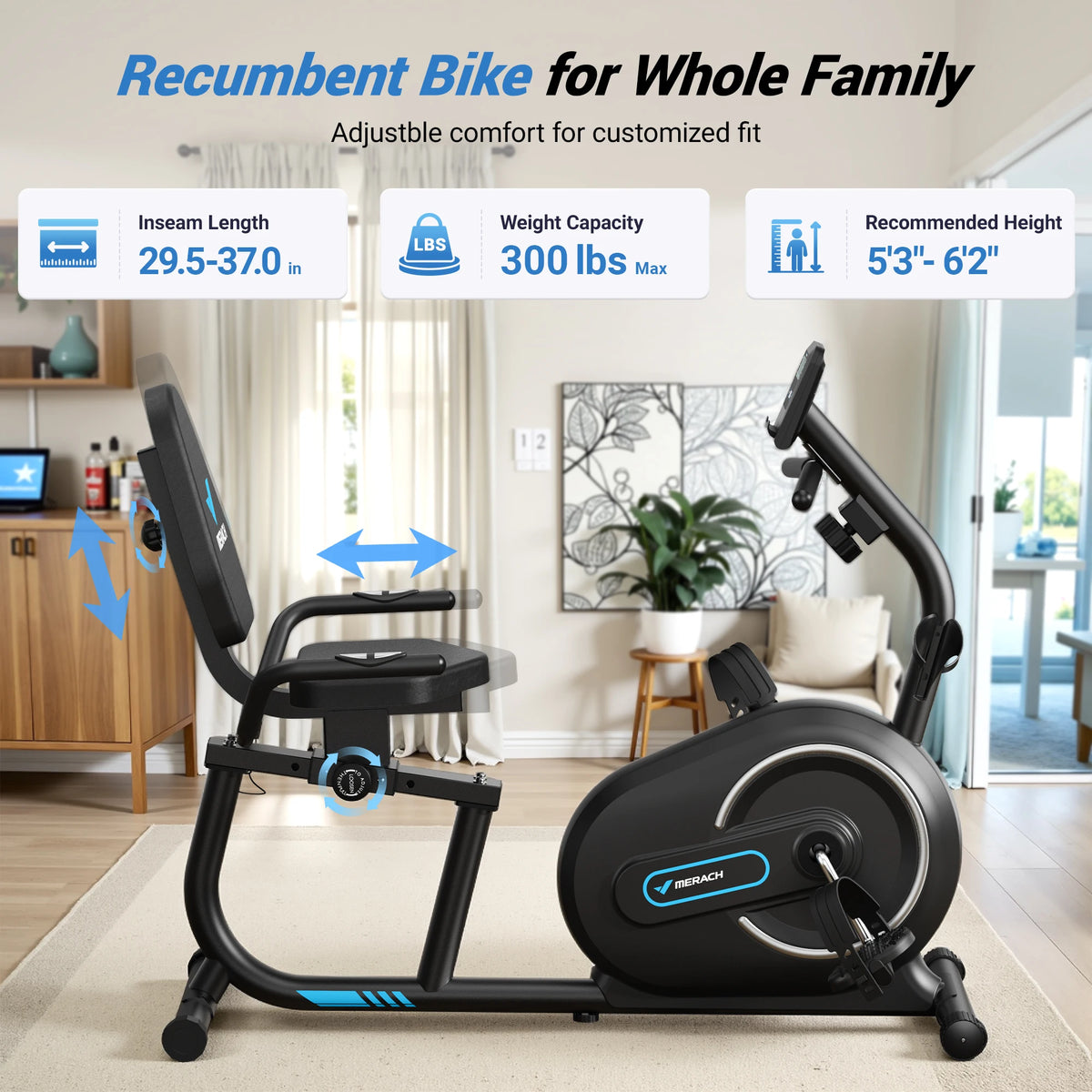 Merach Magnetic Recumbent Exercise Bike With Smart Bluetooth