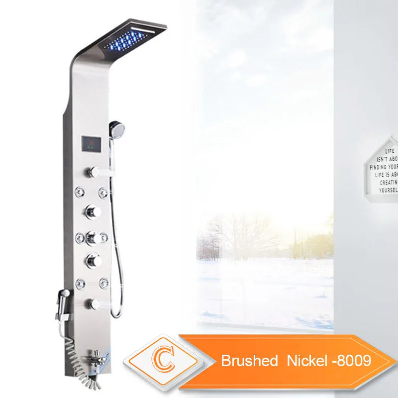 Rozin Led Shower Panel With Waterfall Flow And Massage Sprayer