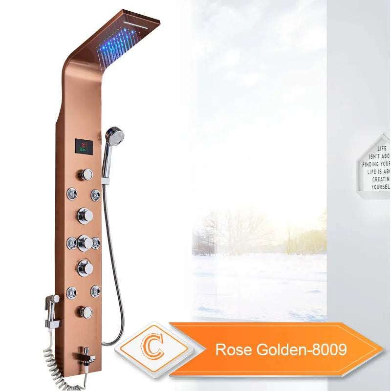 Rozin Led Shower Panel With Waterfall Flow And Massage Sprayer