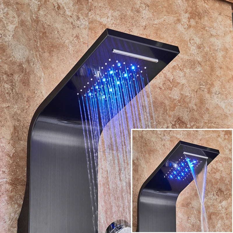Rozin Led Shower Panel With Waterfall Flow And Massage Sprayer