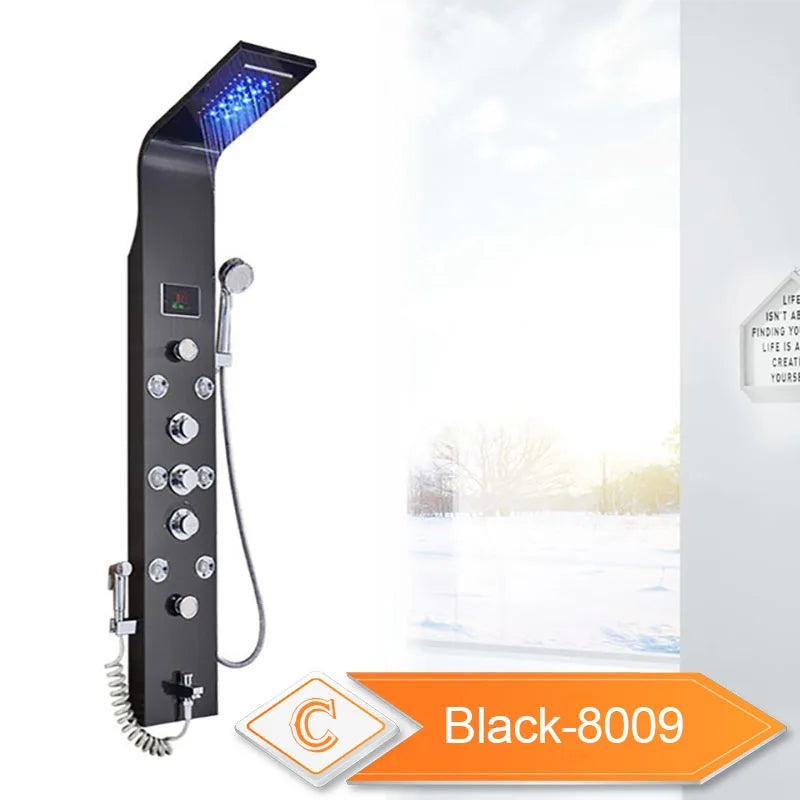 Rozin Led Shower Panel With Waterfall Flow And Massage Sprayer