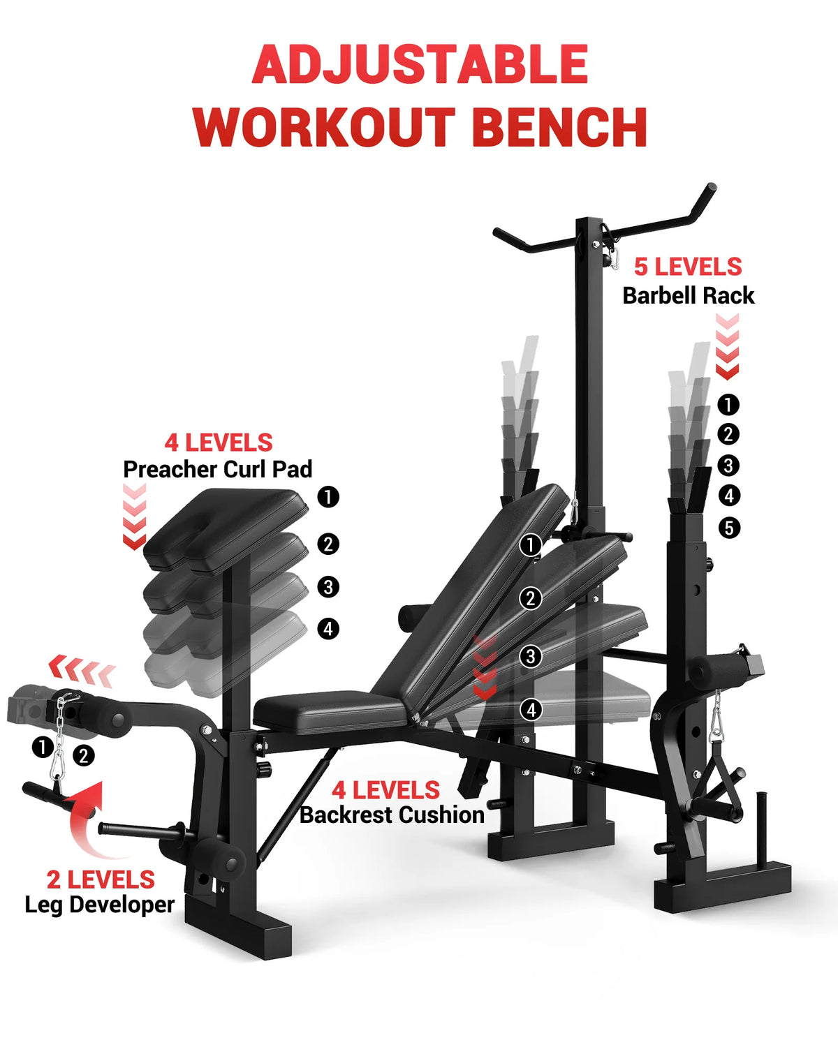 HiMISS Adjustable Weight Bench For Home Gym Strength Training