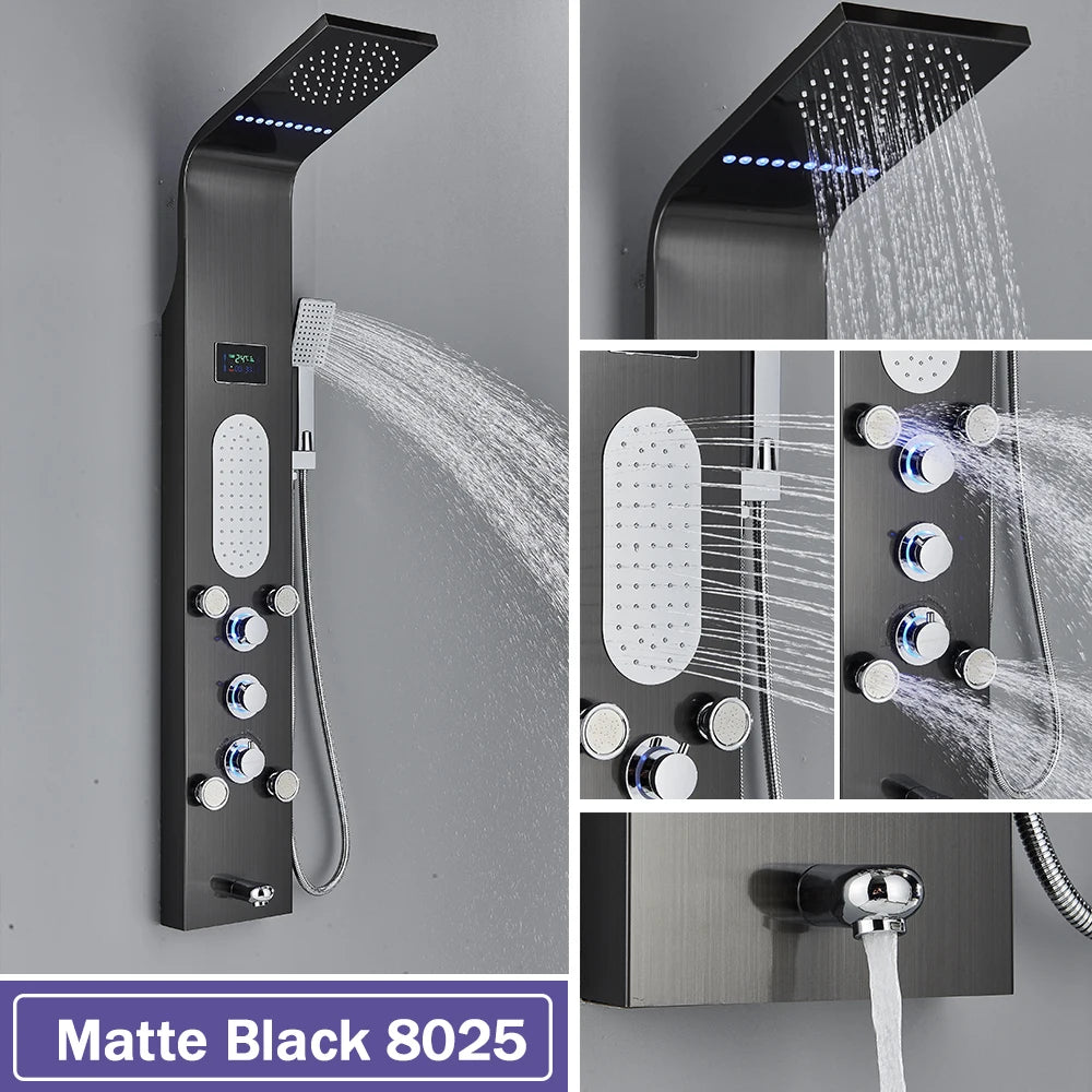 Rozin Led Shower Panel With Waterfall Flow And Massage Sprayer