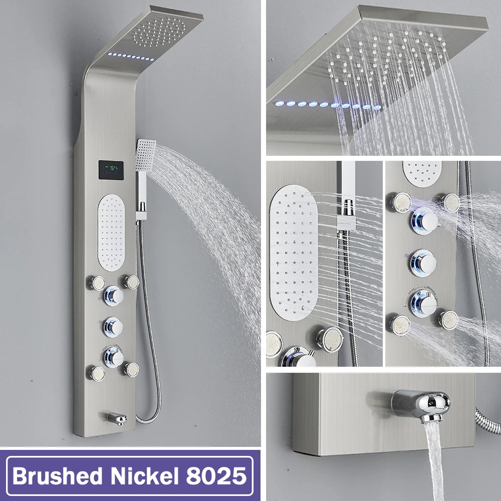 Rozin Led Shower Panel With Waterfall Flow And Massage Sprayer