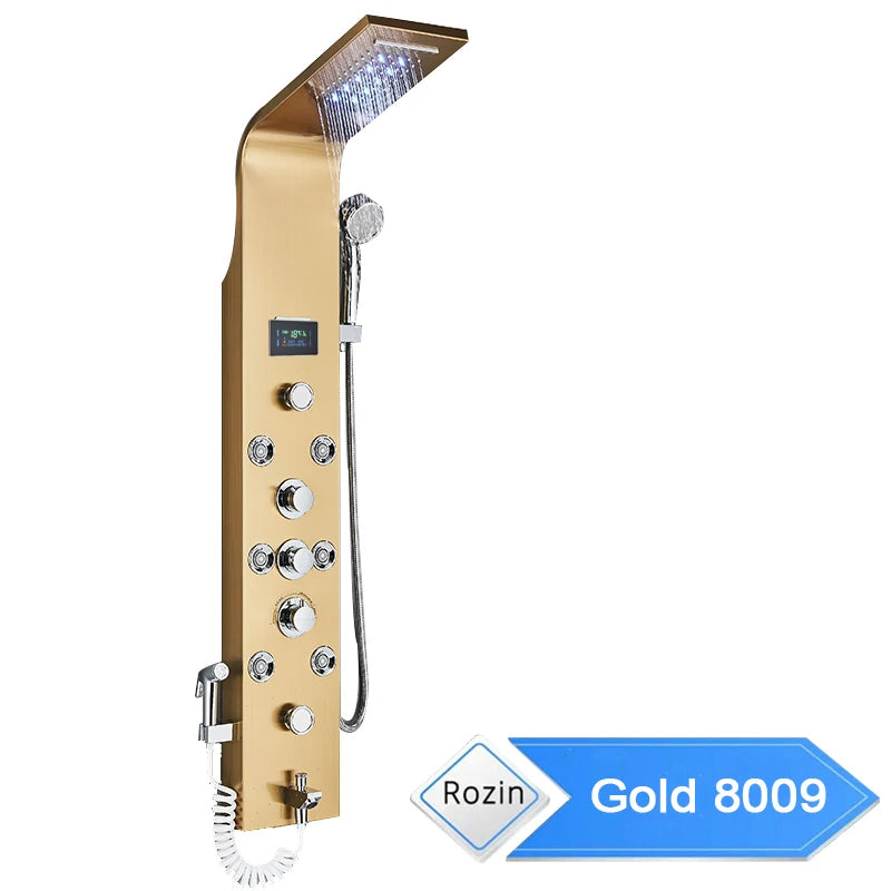 Rozin Led Shower Panel With Waterfall Flow And Massage Sprayer
