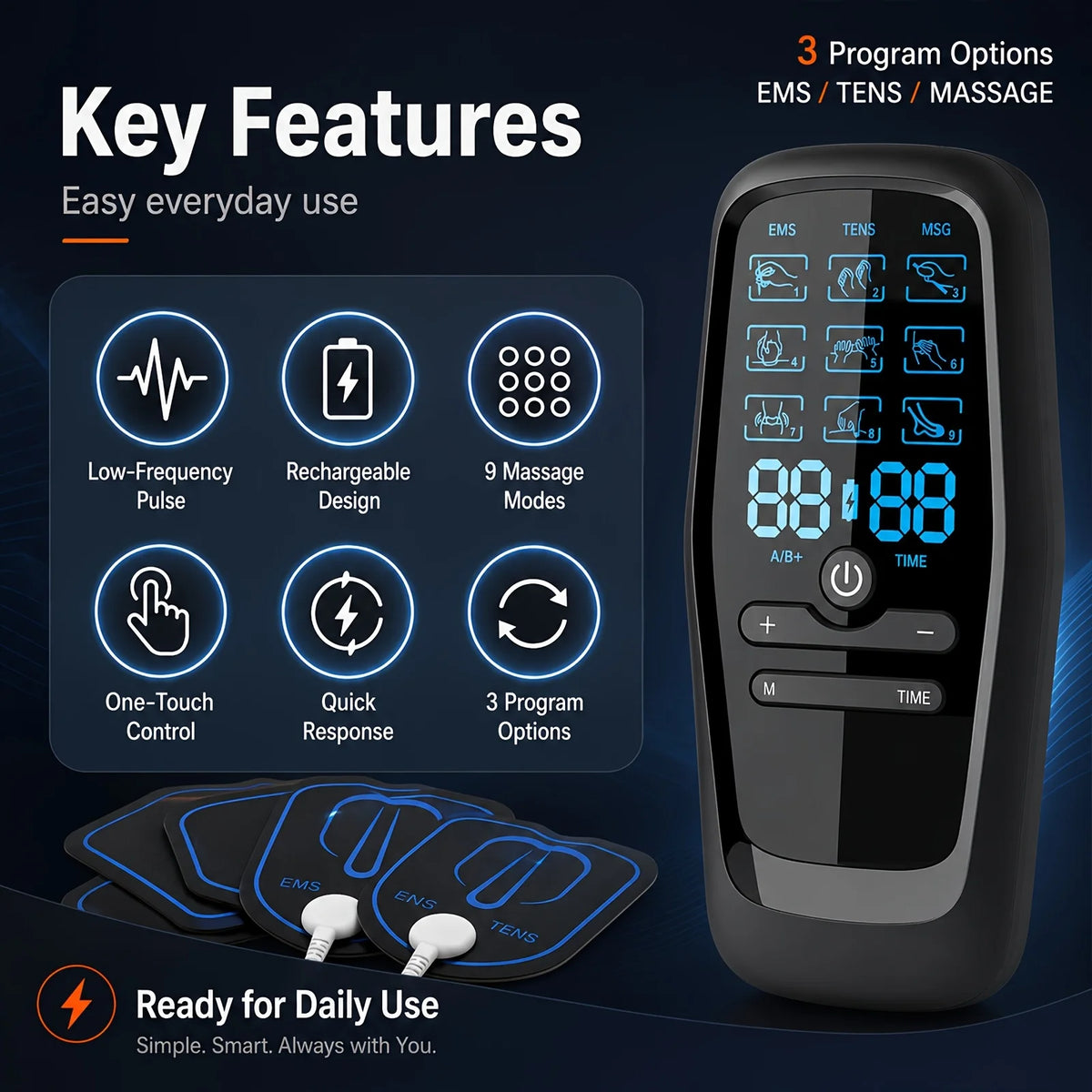 Rechargeable Dual Channel Tens And Ems Muscle Stimulator