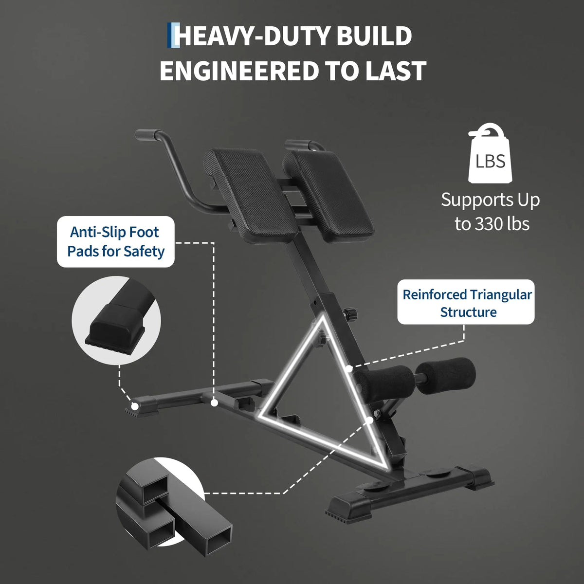 HiMISS Adjustable Hyperextension Roman Chair Bench For Home Gym