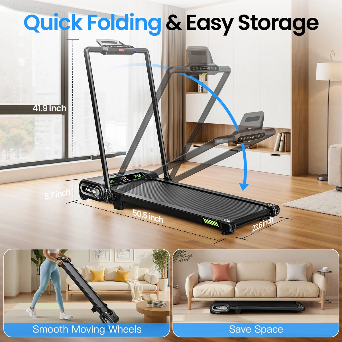 Akluer Auto Incline Walking Pad Under Desk Portable Treadmill