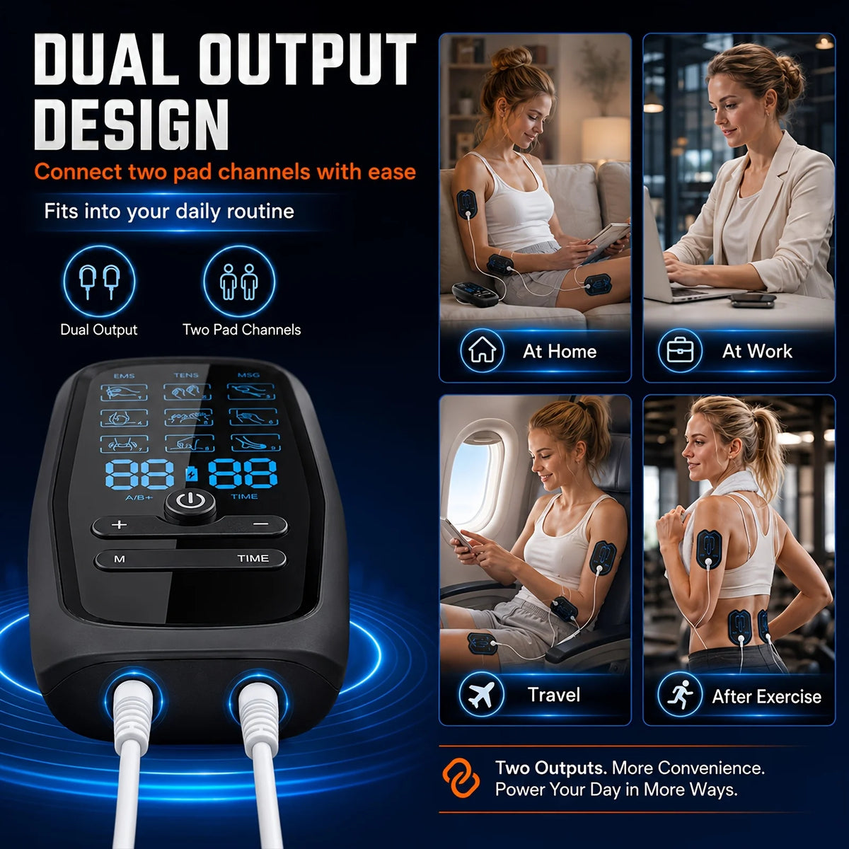 Rechargeable Dual Channel Tens And Ems Muscle Stimulator