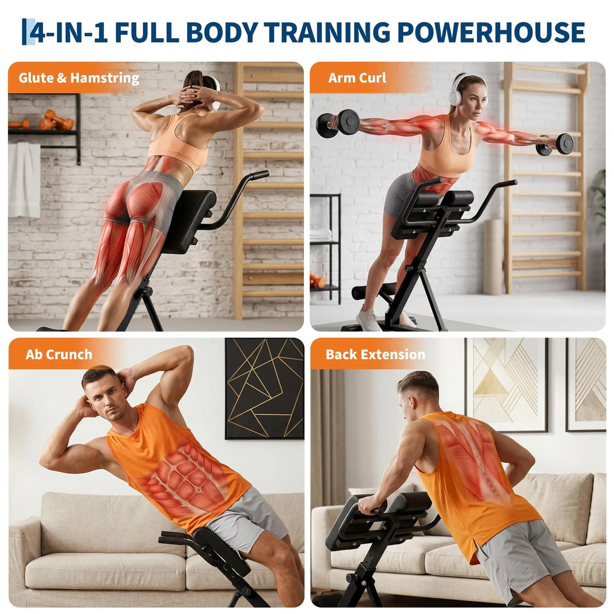 HiMISS Adjustable Hyperextension Roman Chair Bench For Home Gym
